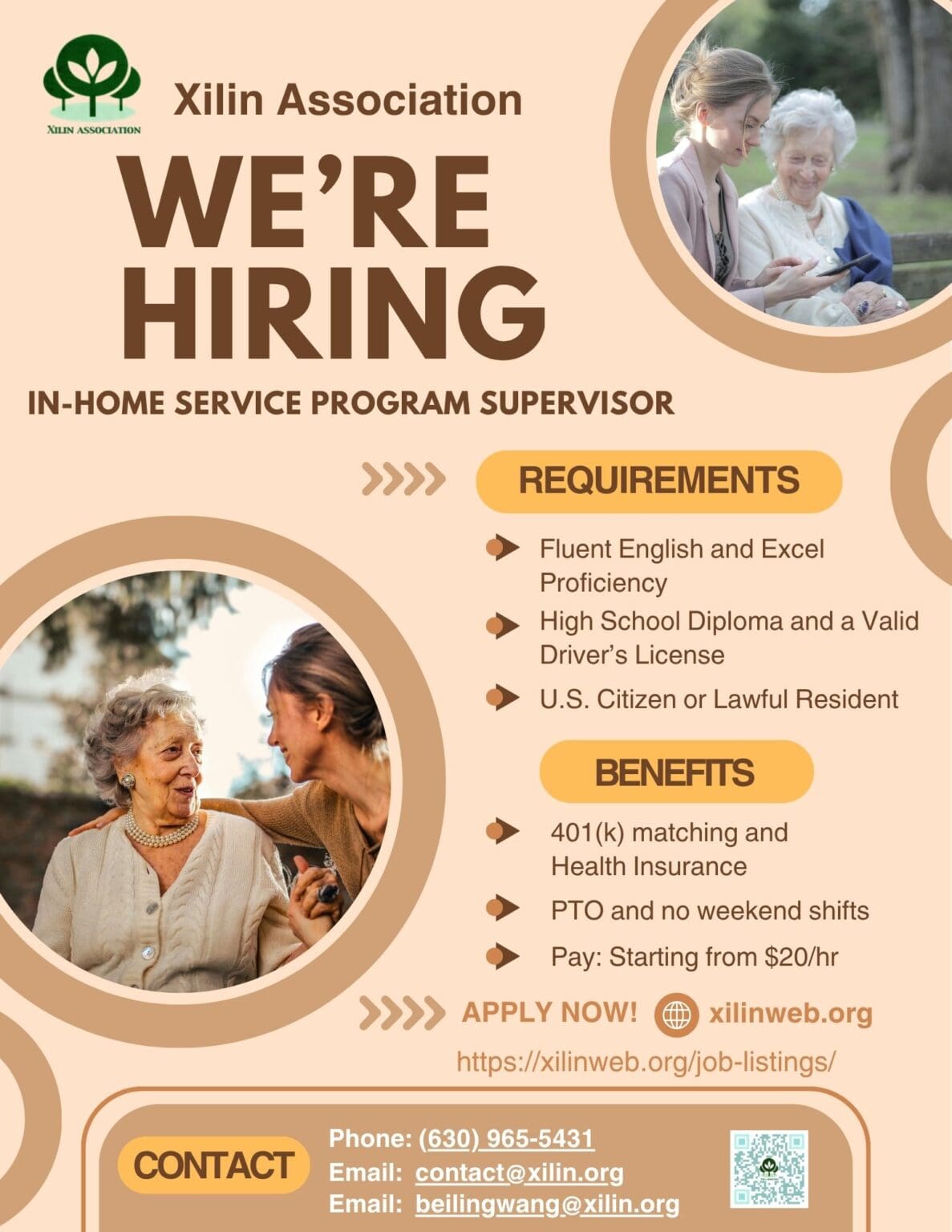 We are Hiring-We're Hiring-Xilin-In Home-Service Supervisor